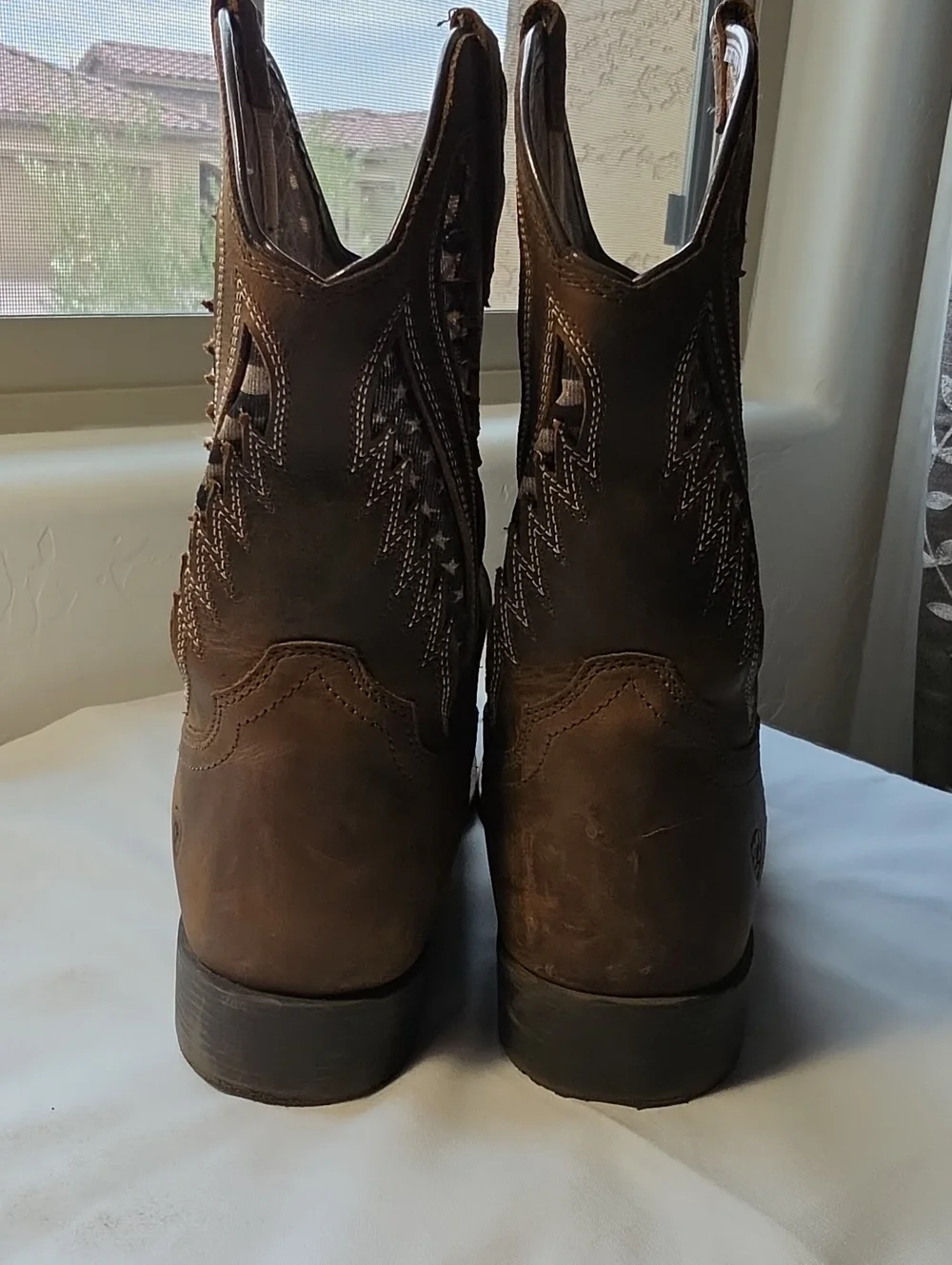 Ariat Women's Size 6 Distressed Brown Leather Western Cowgirl Boots US Flag